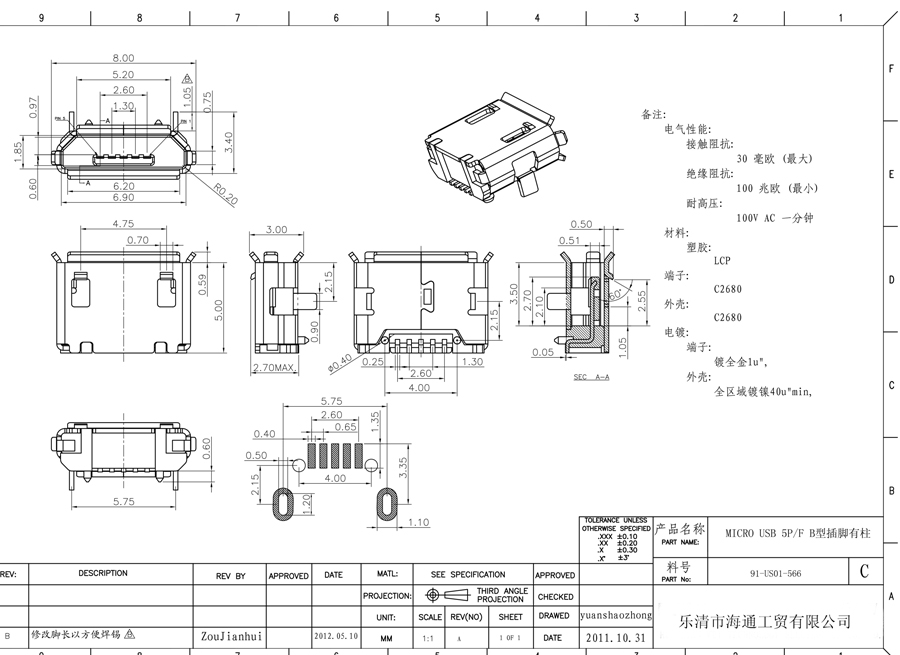 MICRO USB 5pin B型